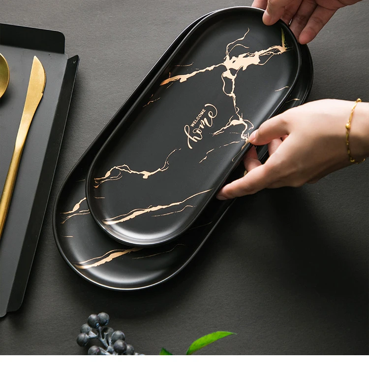 Custom Black Round Oval Marble Serving Tray/ceramic Tray/serving Tray