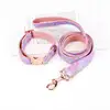 Luxury pink fish scale pattern dog collar and leash with rose metal