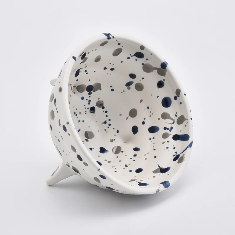 Triple Footed Ceramic Candle Holders Dotted Bowls Home Decor