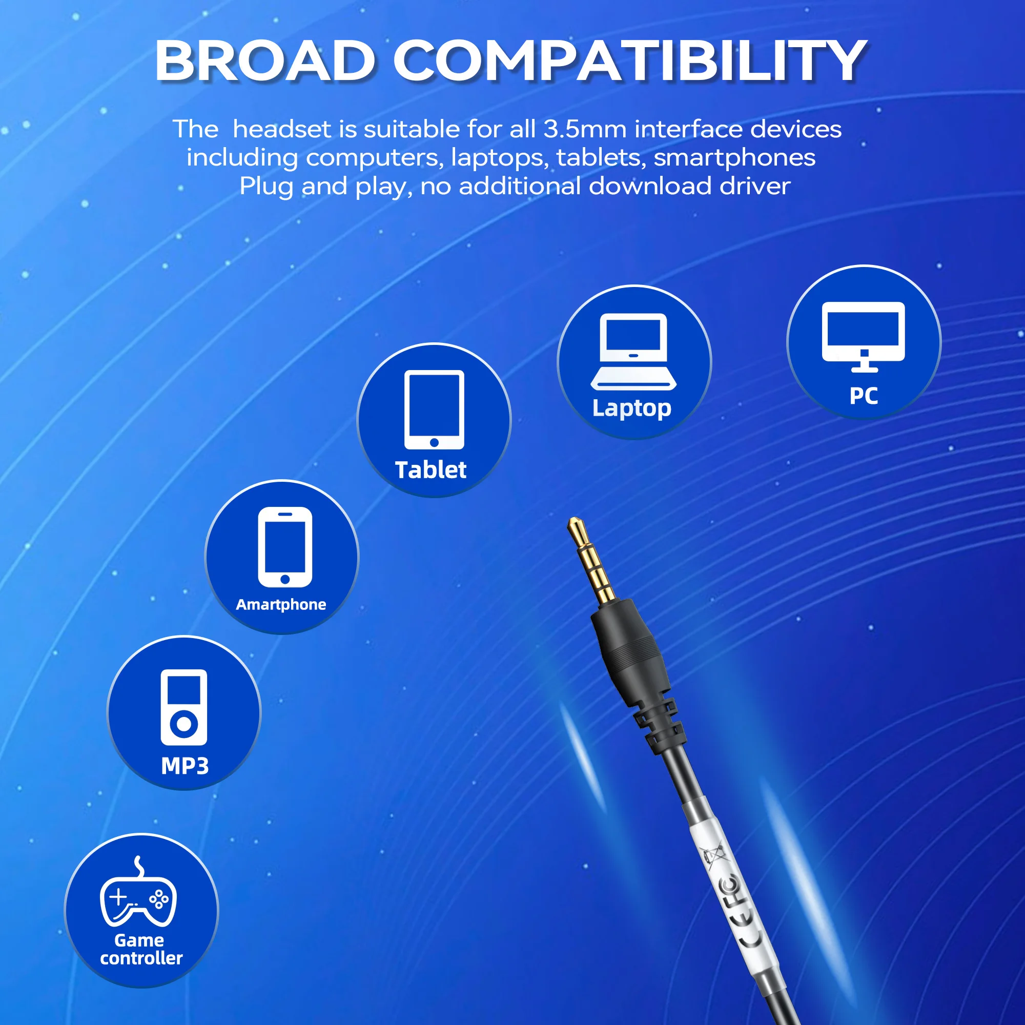 Wired Call Center 3.5mm Telephone Headset With Microphone For Cell