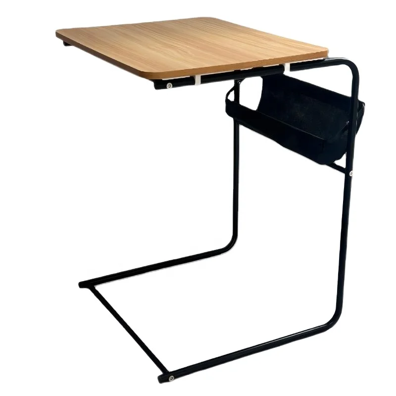 C Shaped Wooden Side Table Height Adjustable For Living Room And