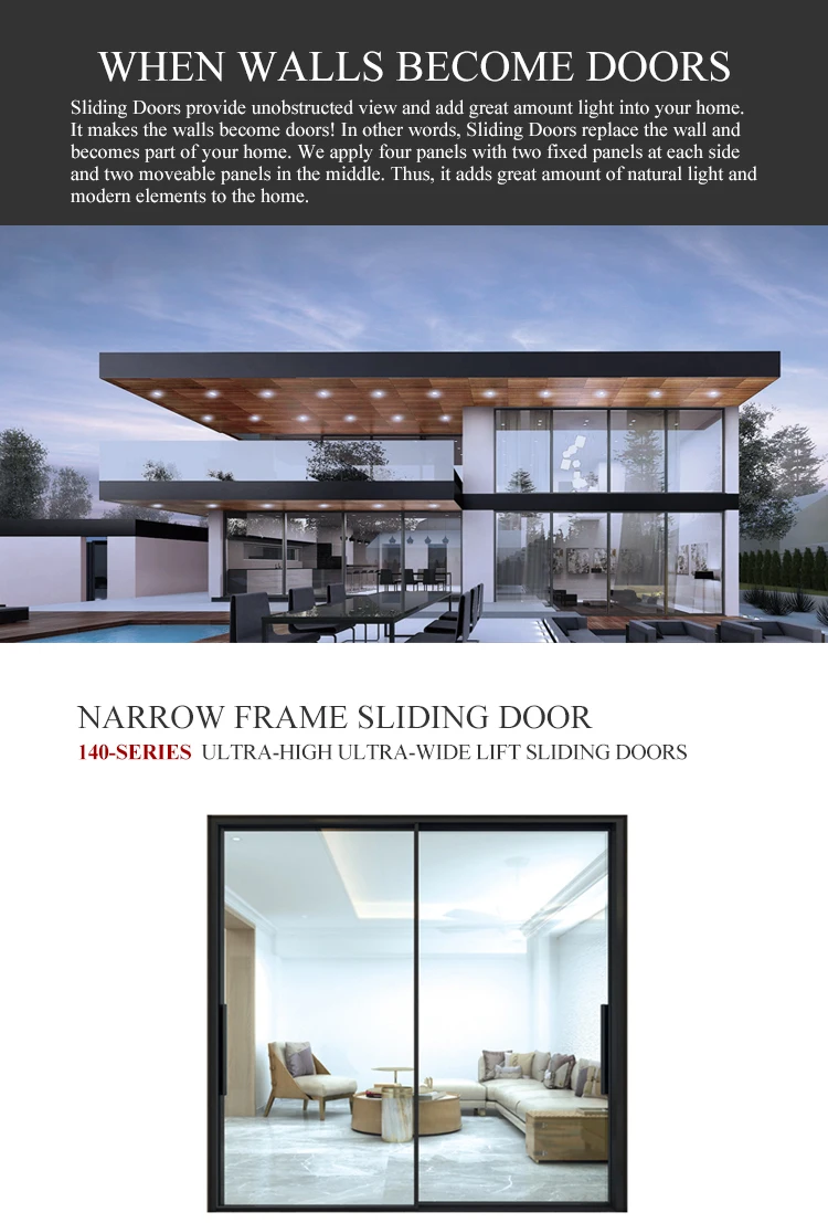 Cheap price 4 panel sliding french patio doors slim aluminium frame double glass sliding door for exterior