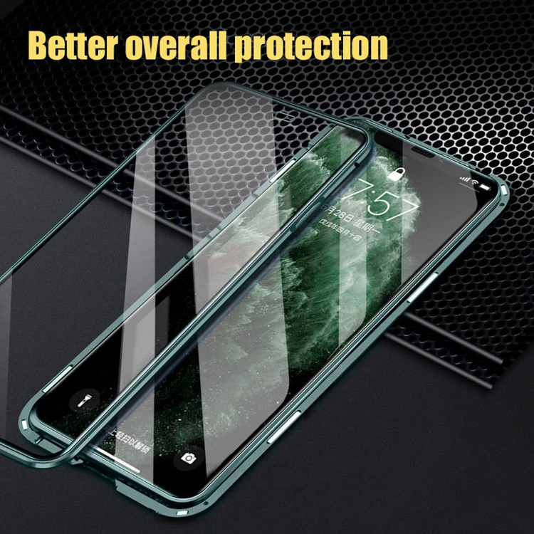 OTAO Double Sided 9H Tempered Glass Mobile Phone Shell For iPhone 11 Pro MAX XS XR X Metal Case Mgnetico Magnet Back Cover Coque