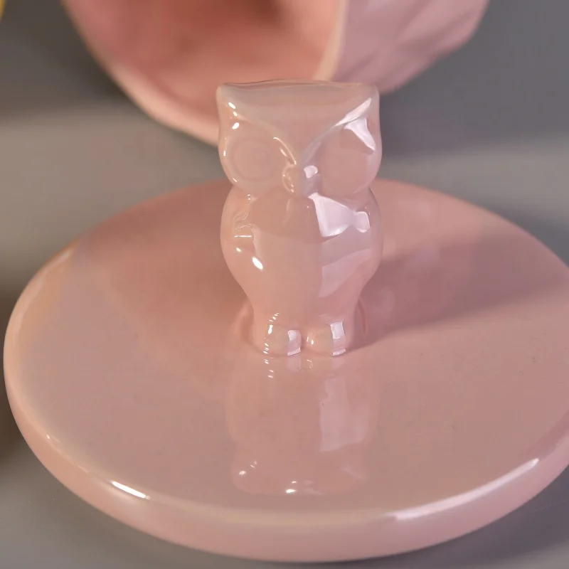 Mini Pink square ceramic candle jar scented candle holder with lid home decor