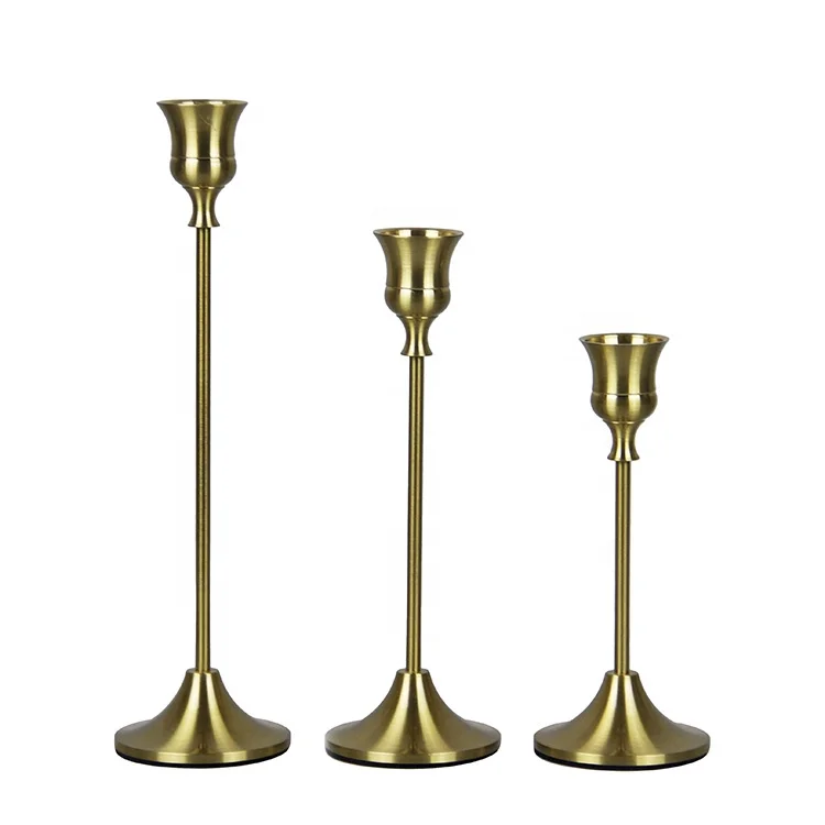 Decorative Set Of 3 Gold Brass Candlestick Wedding Centerpieces Taper