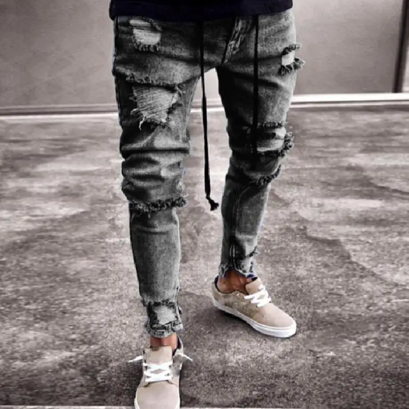 Mens Skinny Jeans Ripped Slim Fit 