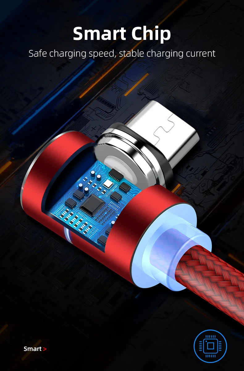 Classic L-shape 360 degree rotation round magnetic cable 1M 2M 3 in 1 connectors with led indicator Type C Micro Iproduct - ANKUX.COM