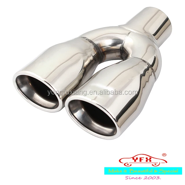 Boloromo YFX-0050 Twin Exhaust Tip Performance Universal Double Tail Car Sport Muffler Trim End Pipe Stainless Steel Chrome 
