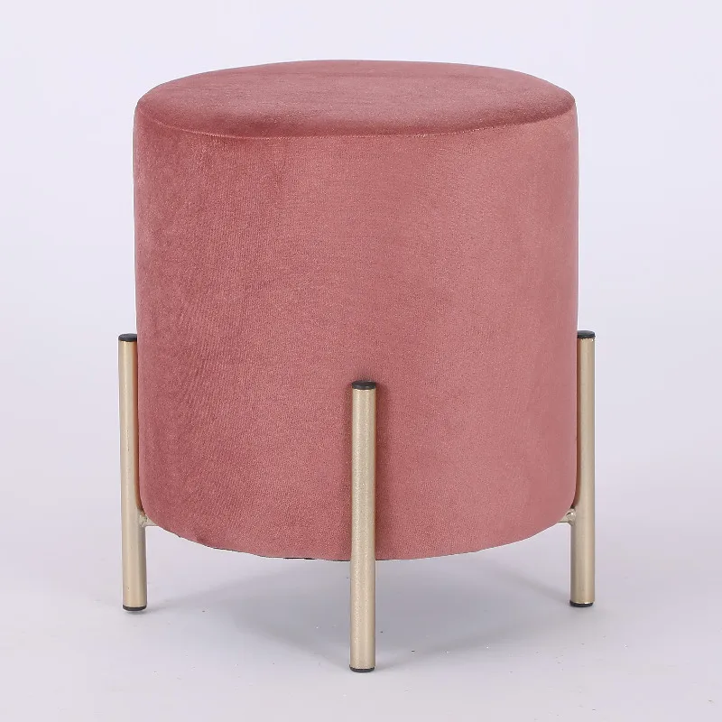 Simple Elegant Ottoman Design Public Chrome Leg Round Shape Velvet Home
