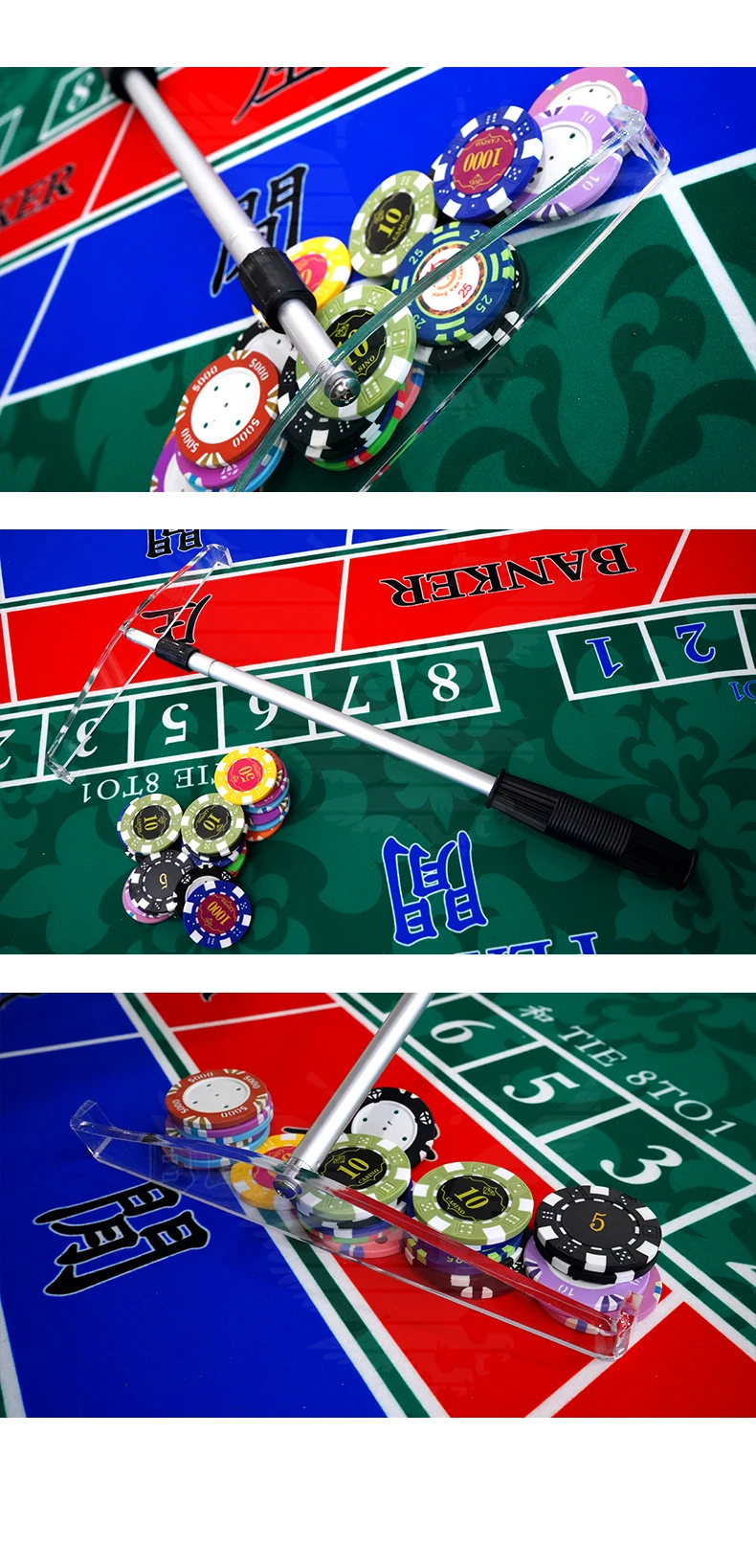 Yh Casino Roulette Chip Folding Rake 2section Telescope Aluminum Poker
