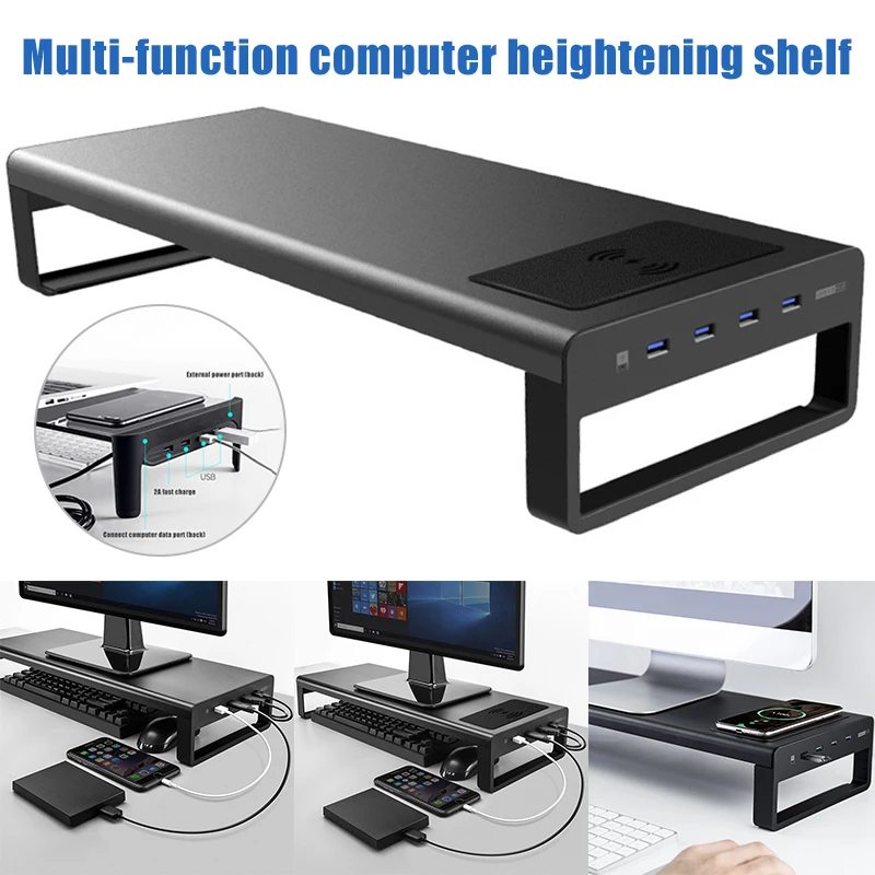 Qjoy Aluminium Alloy Base Holder Smart 4 USB Port Charger Stand for PC Desktop Laptop