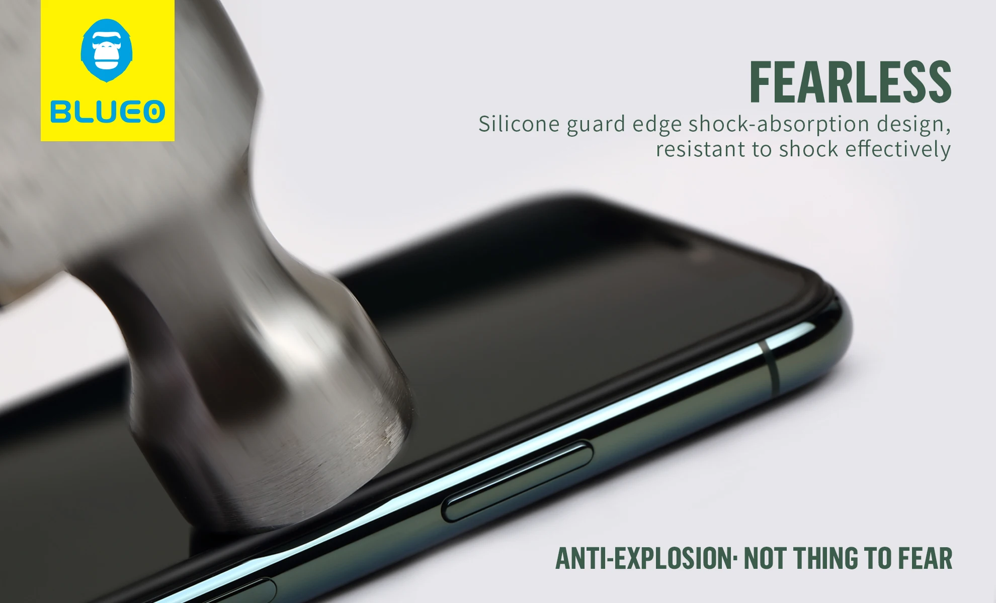 Blueo Never Broken Flexible Rubber Edge Tempered Glass Shockproof