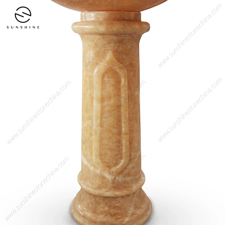 Custom Sized Honey Onyx Marble Stone Wall Mounted Console Pedestal Bathroom Sink