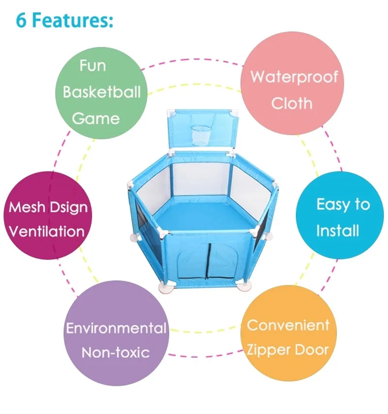 Hot Sell Baby Play Yard Folding Safety Fences Playpen+Wave Toy Ball L0229