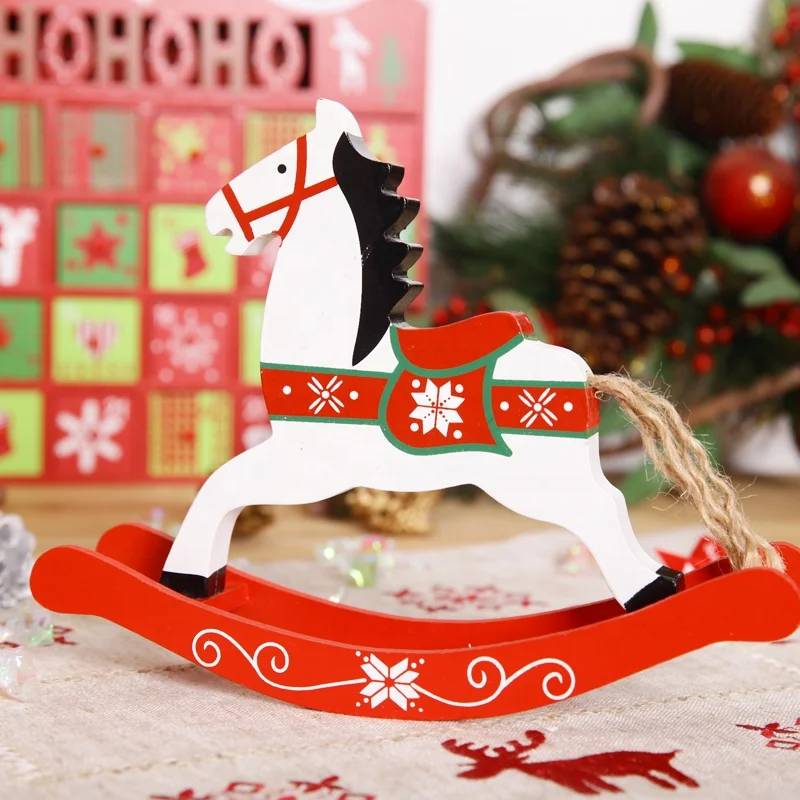 Christmas Wooden Rocking Horse Pendant Hand Painted Decoration Gift ...