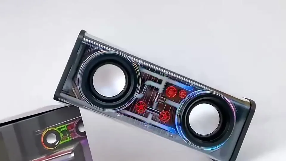 V8透明メカワイヤレススピーカーボックスダブルサウンドRGBポータブル