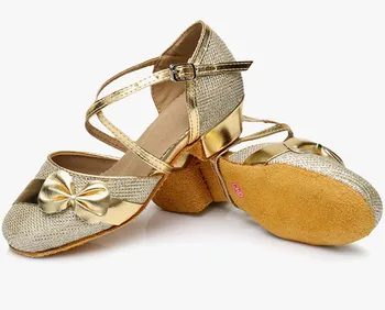 Children Latin Dance Shoes Gold Bowknot 