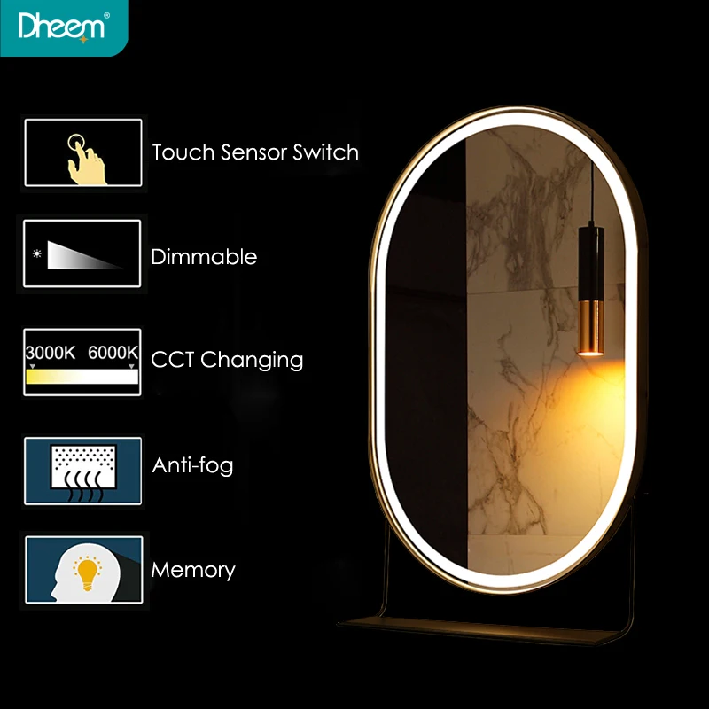 Dheem High Cost Performance Round Bathroom Framed Led Lighted Wall Mirror With Iron Shelf Buy