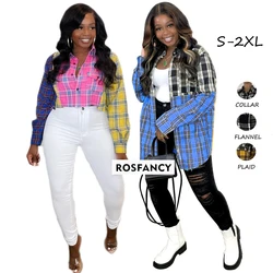 2021 Fall Clothing Knit Plaid Shacket Flannel Shirt Sexy Women Tops Fashionable Crop Top