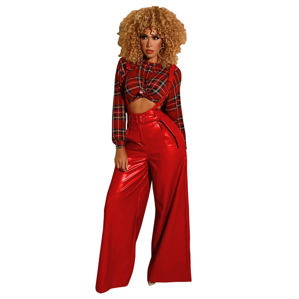 red pu leather pants