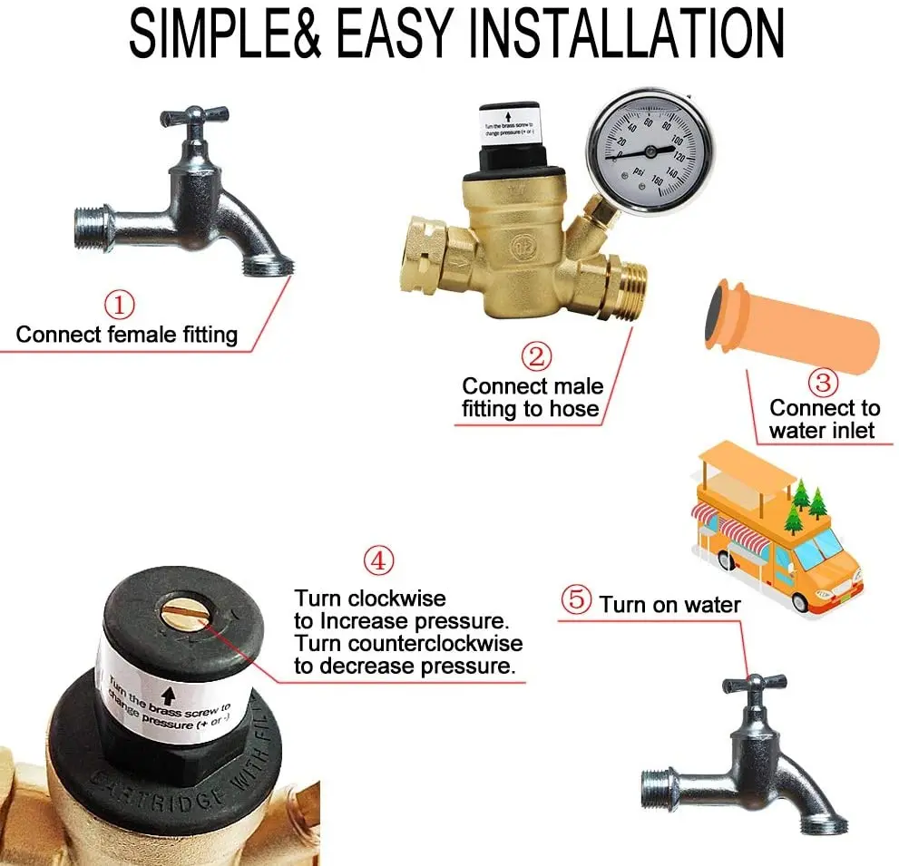 Rv Water Filter Rv Water Pressure Regulator Valve With Gauge And Inlet