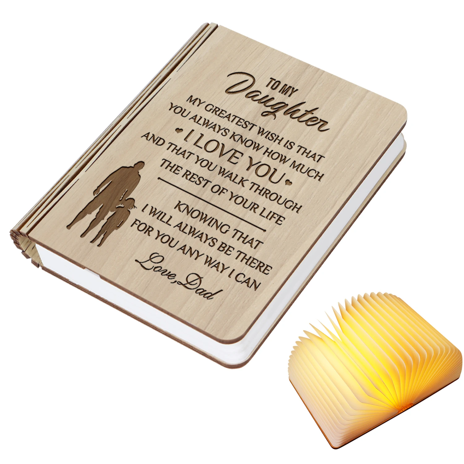 
Custom Engraved Wood Book Lamp Portable USB Rechargeable LED Magnetic Foldable Wooden Night Light Table Lamp for Daughter Gift 