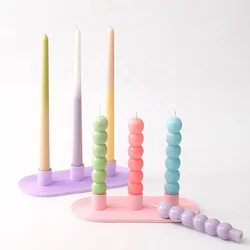 Nicole Handmade Ins Household Home Decoration 3 Hole Resin Concrete Round Pillar Dinner Taper Candlestick Candle Holder Mold