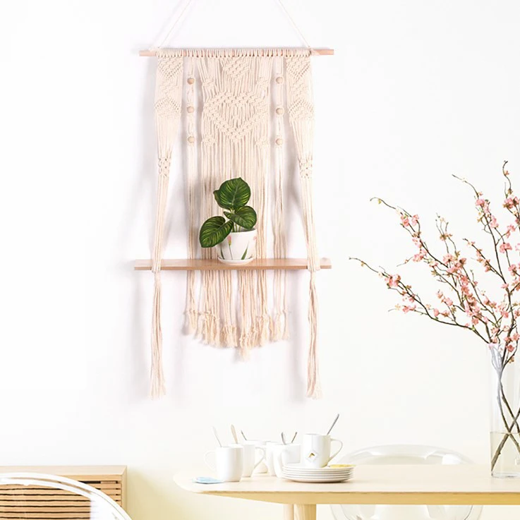 Coed Bali Woven Wall Hanging Tassel Pot Hanger Macrame Hanging Shelf