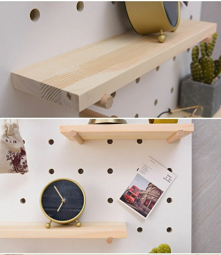 Wooden Floating Shelves Pegboard Wall Shelves Wood Mounted Organizer For Decoration Easy