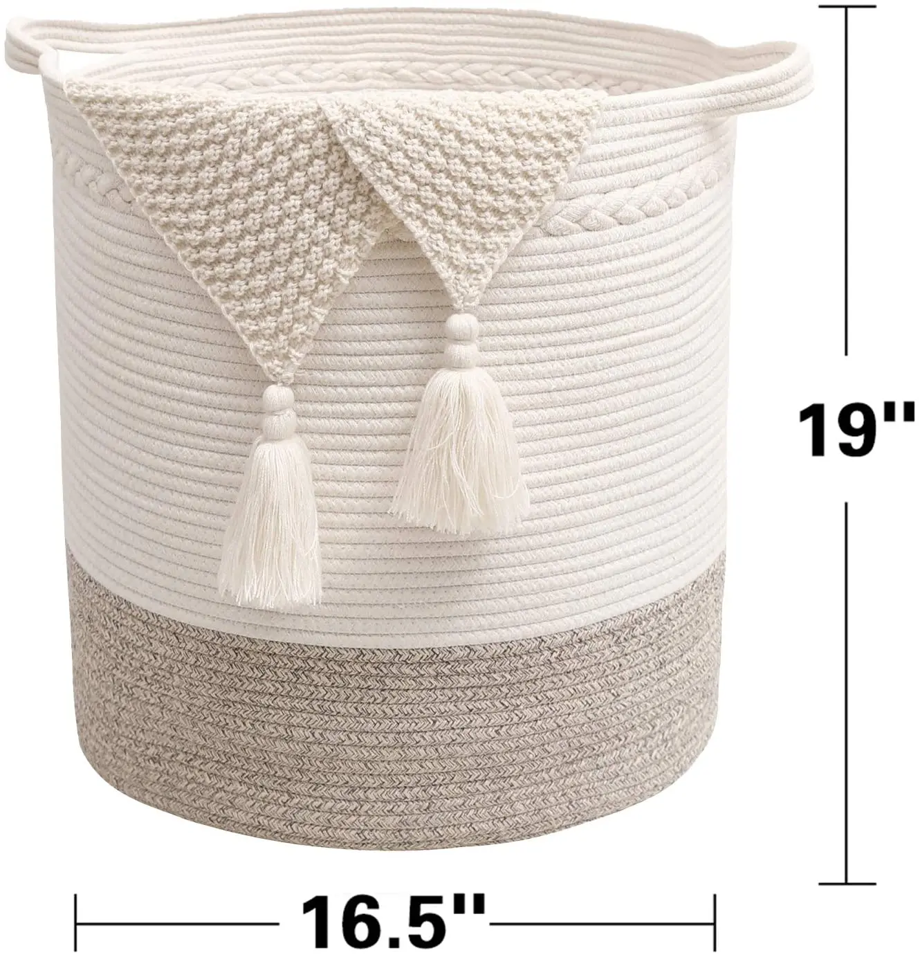 AELS XXXLarge 22x15 Rope Boho Basket Woven Baby Laundry Basket for Blankets Toys Storage Basket with Handle Comforter Cushions Storage Bins Thread Laundry Hamper-Brown White Gray 
