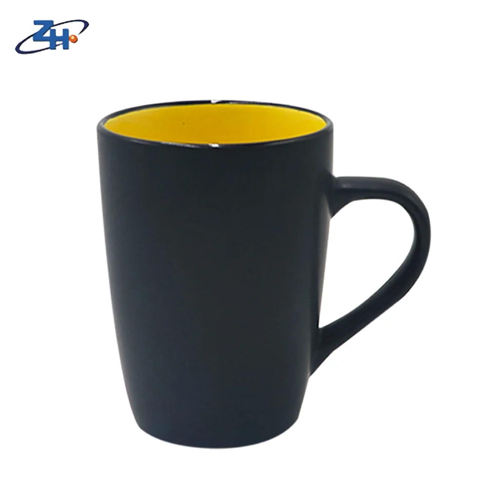 Matte Black Finished Ceramic Coffee Mugs Inside Yellow Coffee Travel