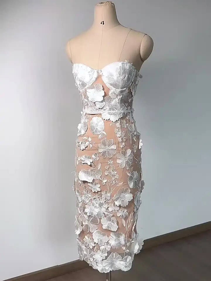 Ocstrade Elegant Wedding Guest Dress Women Embroidery French Lace Midi  Dresses Women White Evening Dresses for Woman Elegant