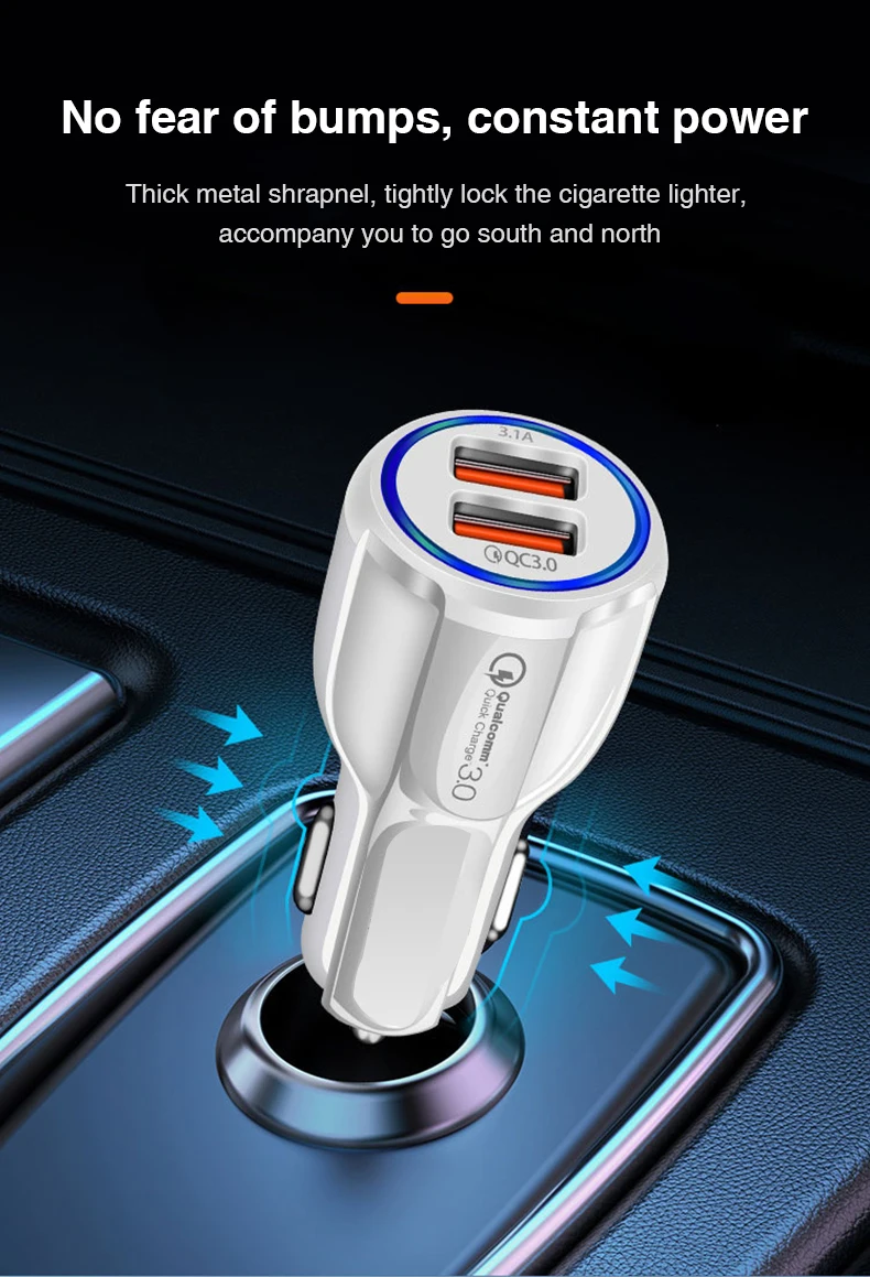 2020 New Hot Sale Product Fast Car Usb Charger Factory Price Wholesale Qc3.0 For Apple Iphone 11/6/7/8 Mobile Phone Car Charger