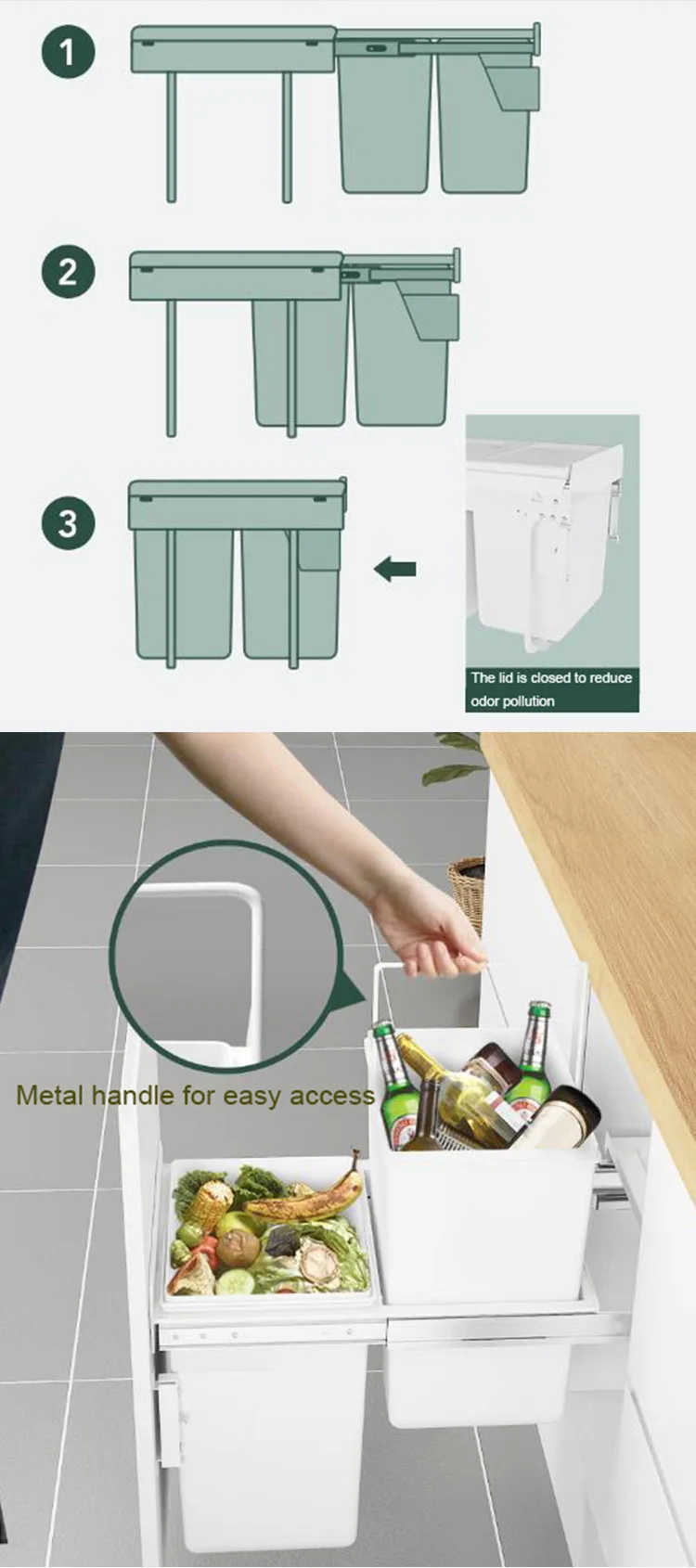 Handle design custom double built-in cabinet trash can