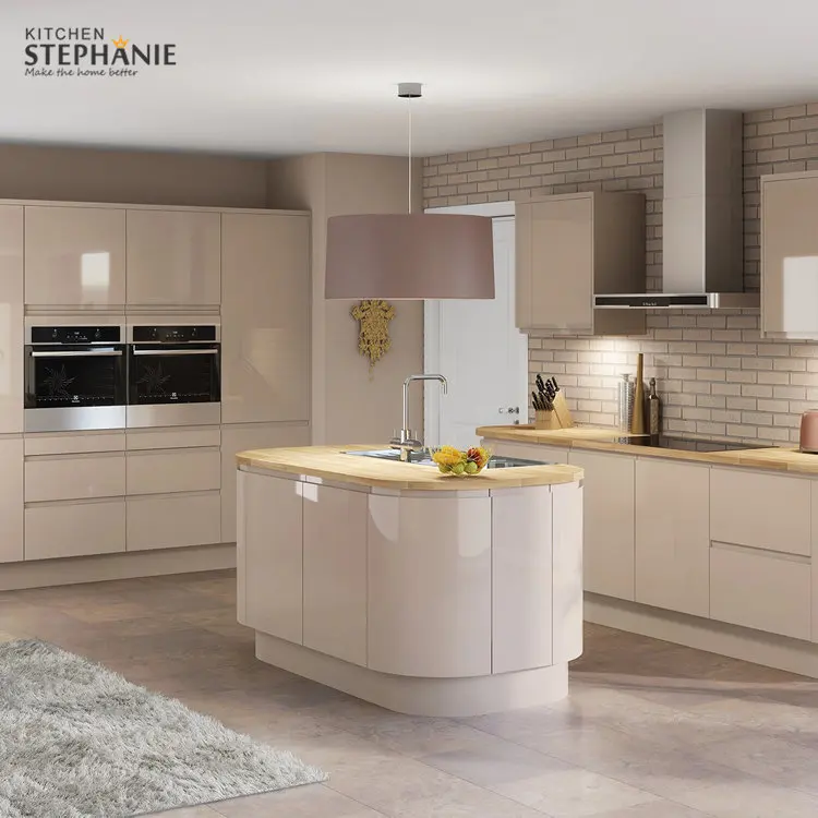 mordern simple glossy kitchen designs for villa, plywood mike white acrylic kitchen cabinet