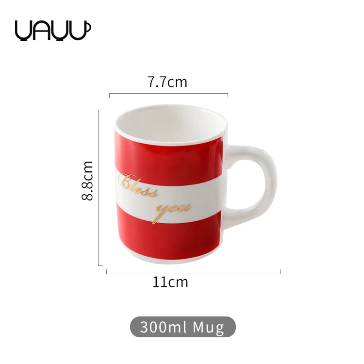 Popular household used 300ml red and white ceramic wedding favors tea coffee mugs for gift  .jpg
