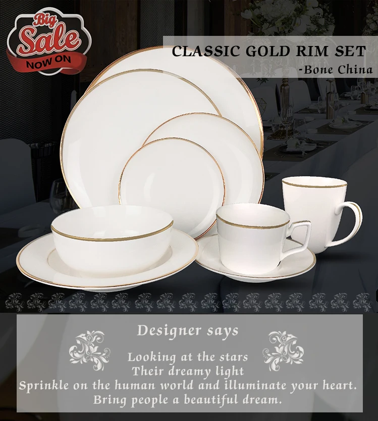 Wholesale Microwave Safe Classical Gold Rim Ceramic Charger Platter