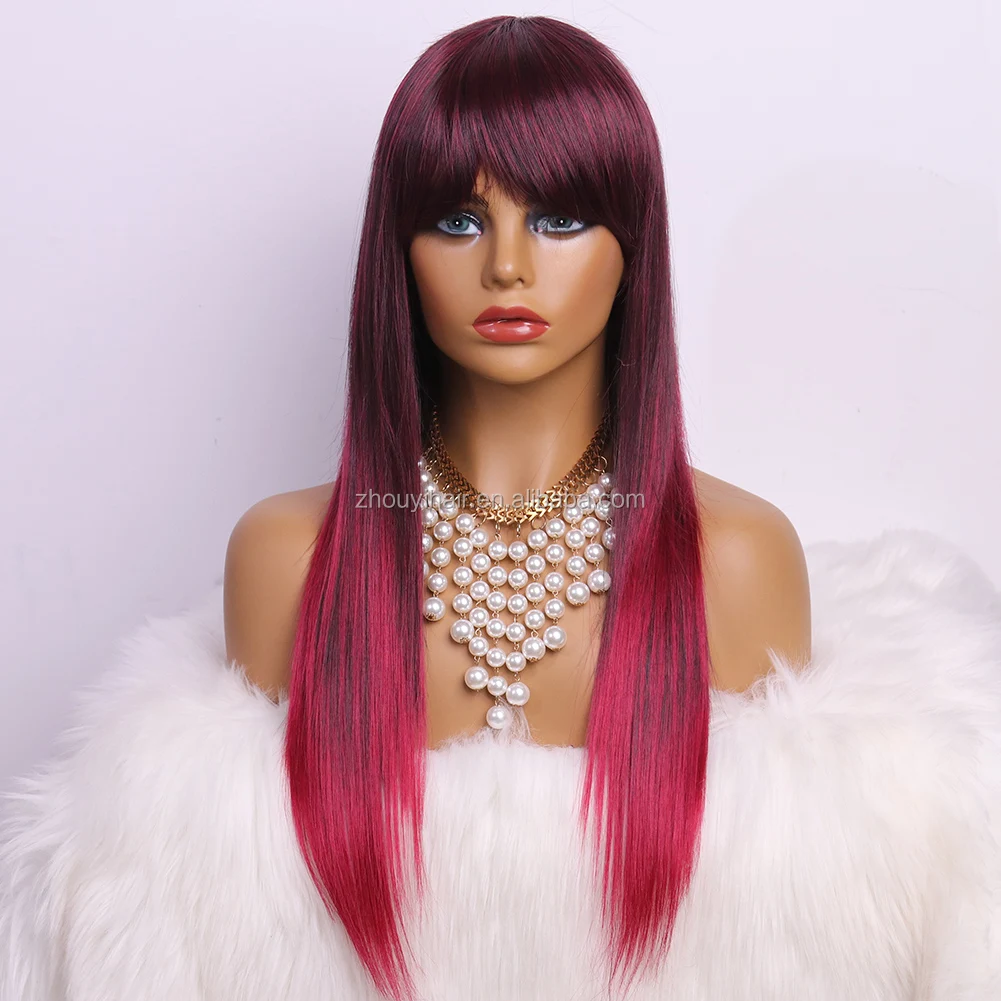 Purple Ombre Red Mixed Color Wholesale Mechanism Of Synthetic Wigs With ...