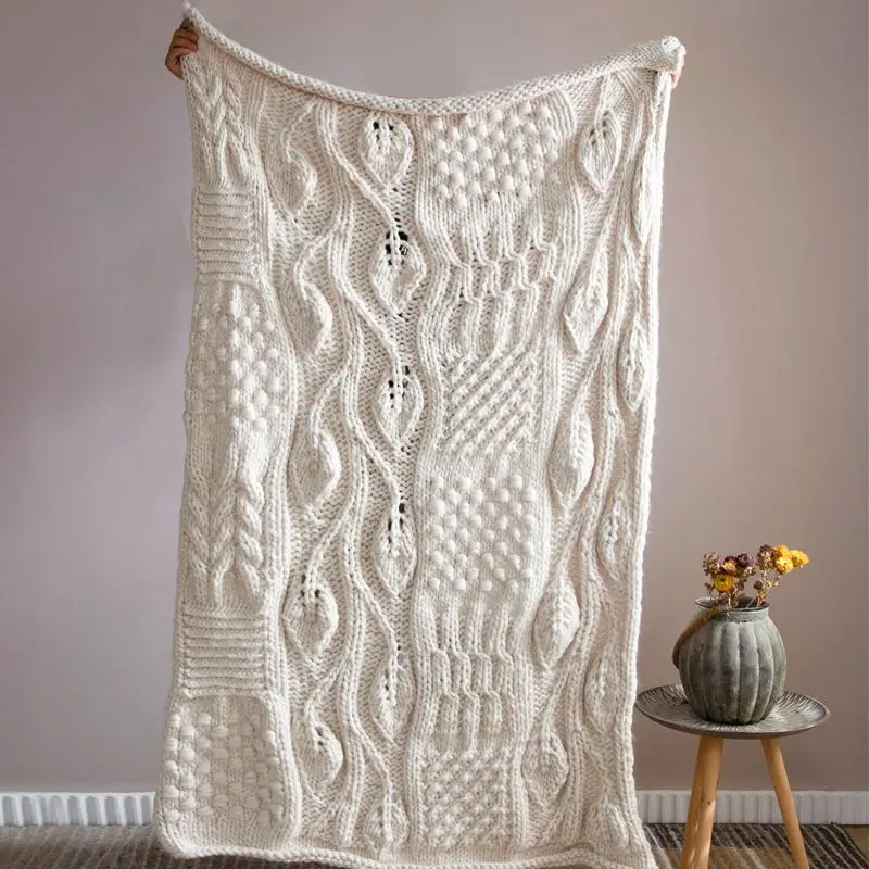 NES high quality Baby Picnic Weight Crochet Handmade White Black Soft Acrylic Tube Yarn Thick Chunky Knit Giant Throw Blanket details