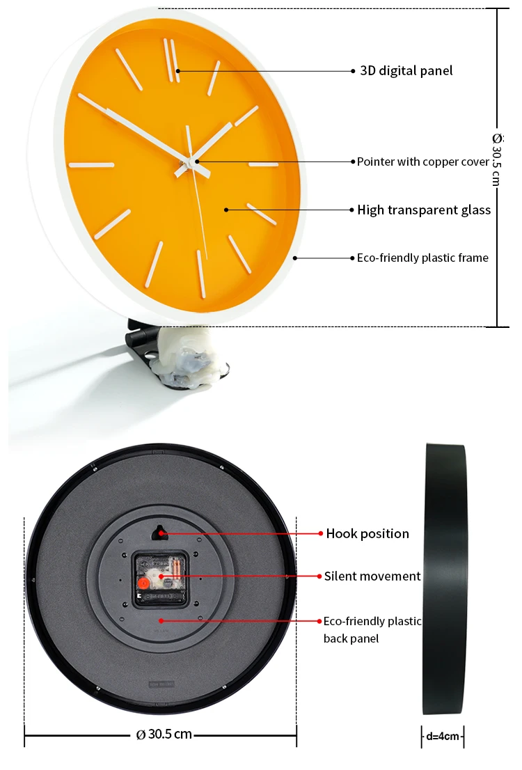 12 Inch Modern Wall Clock For Living Room/office Decor Silent 3d Wall