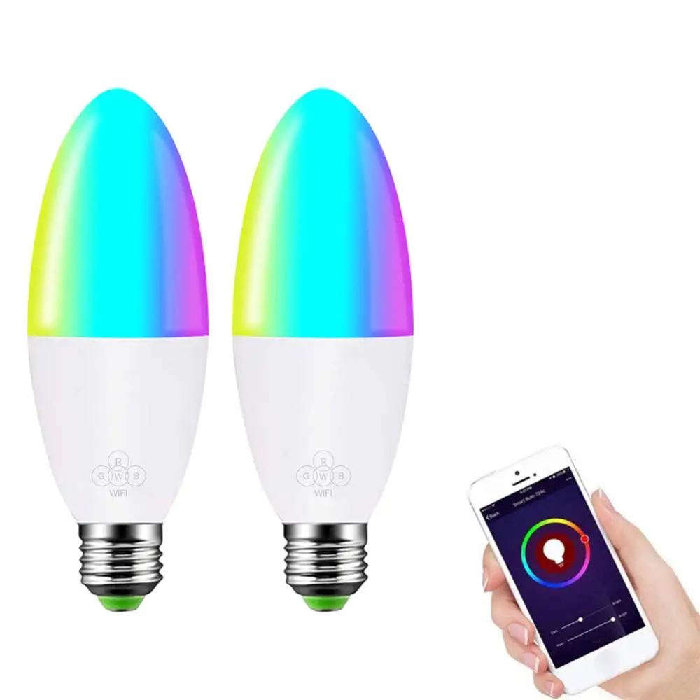 WiFi Smart Bulb LED 6W RGB E14/E12/E27/B22 color changing light bulb Voice Remote App Control work with Alexa Google Home