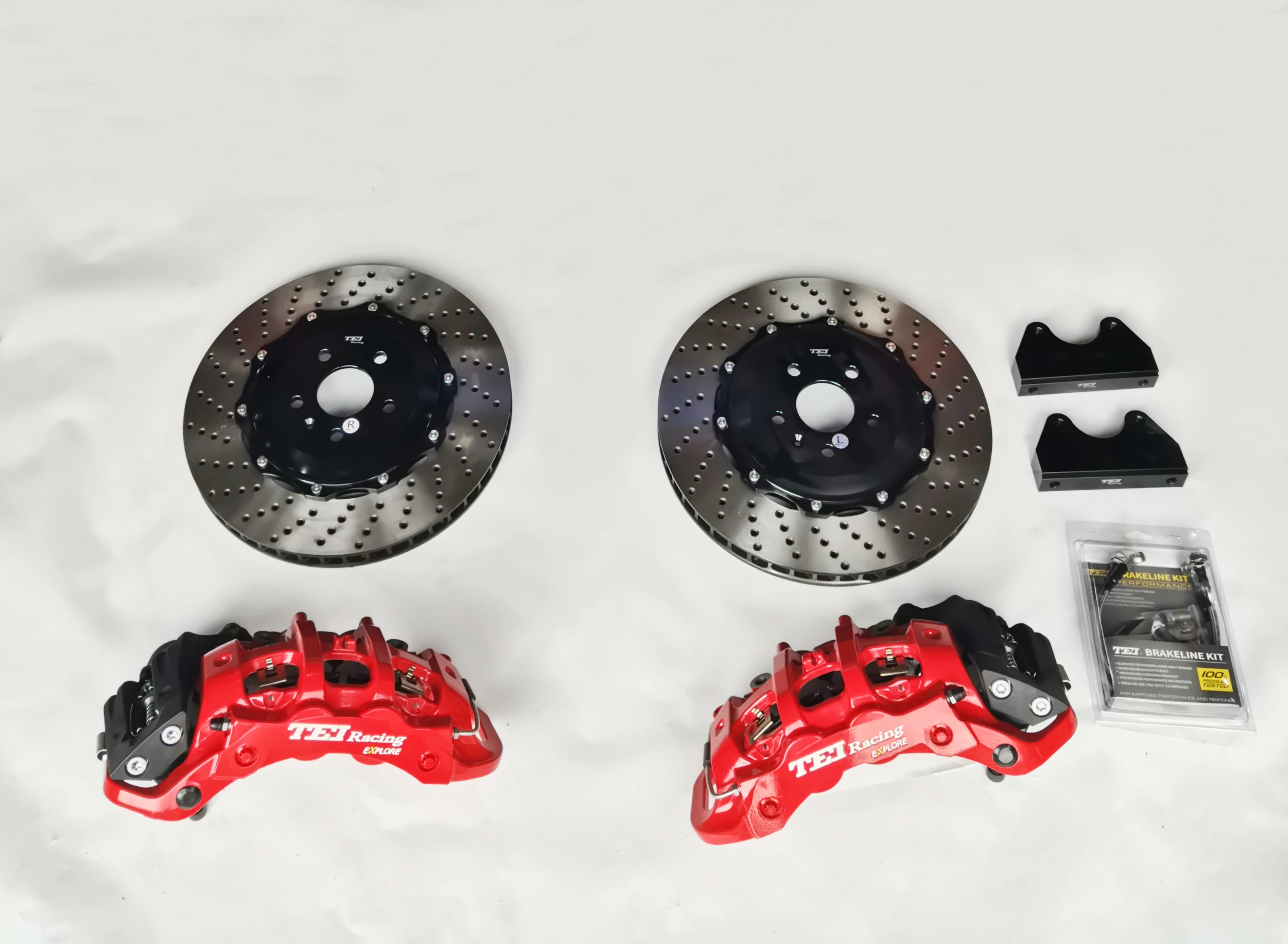 2 5 Lug Rotors 4 Ceramic Pads Performance Kit Calipers + CCK12065 REAR Powder Coated Red 2 Quiet Low Dust 