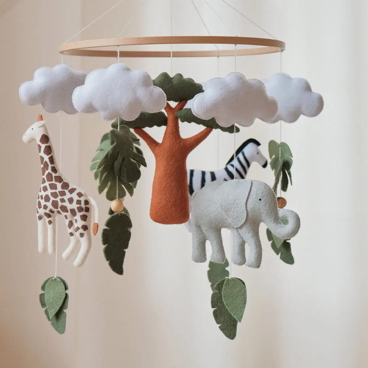 2023 New Baby Handmade Felt Crib Mobile Toys Safari Musical Crib Mobile For Babies Cot Kids Room