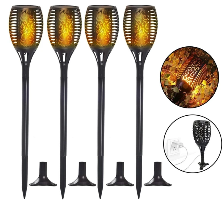 2020 New Design Amazon Best Realistic Flickering Trure Fire Effect LED Solar Flame Torches Light USB Rechargeable