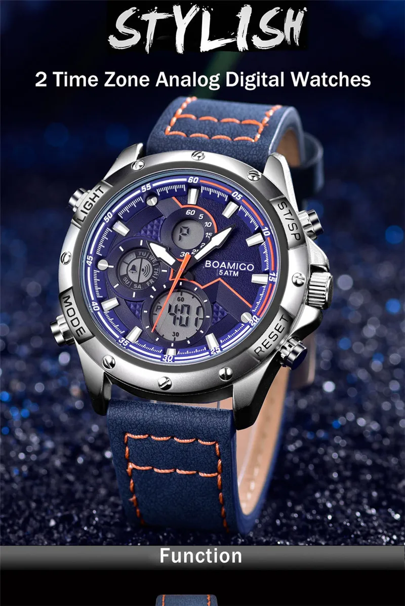 boamigo f546 新运动手表男士军用数字模拟石英计时腕表防水腕表