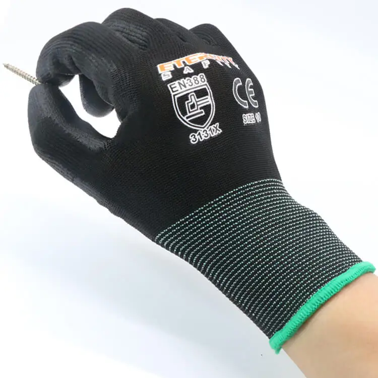 
China manufacturing wholesale cheap top quality PPE industrial durable work gloves black PU coating for precision work <span style=