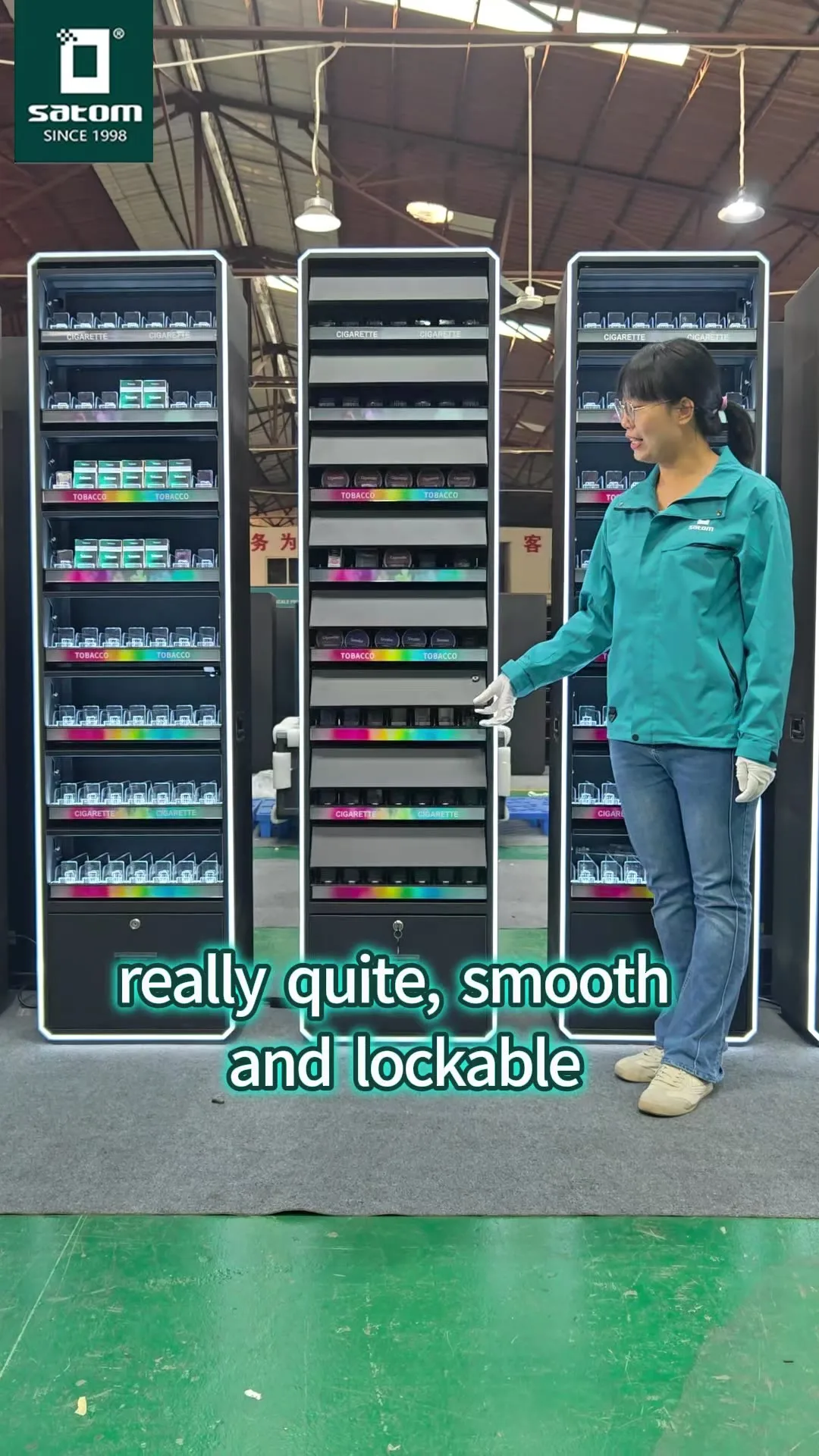Satom Cigarette Smokeless Dispenser ABS Plastic or Metal Tobacco Cigarette  Displays Cabinet with Closing Door Led Light