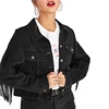 The latest designs fashion fringe black denim jacket for women