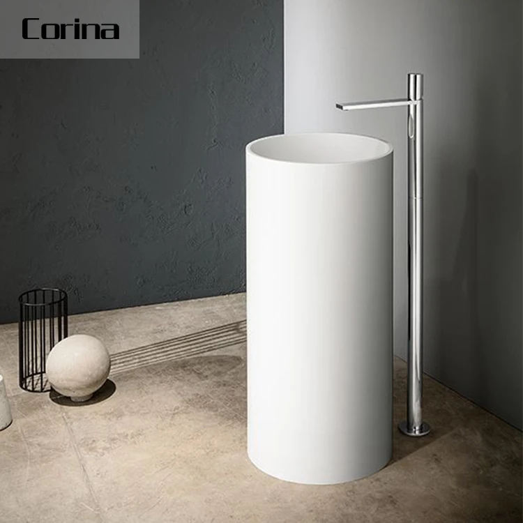 Portable Free Standing Wash Basin Acrylic Pedestal Wash Sink Modern