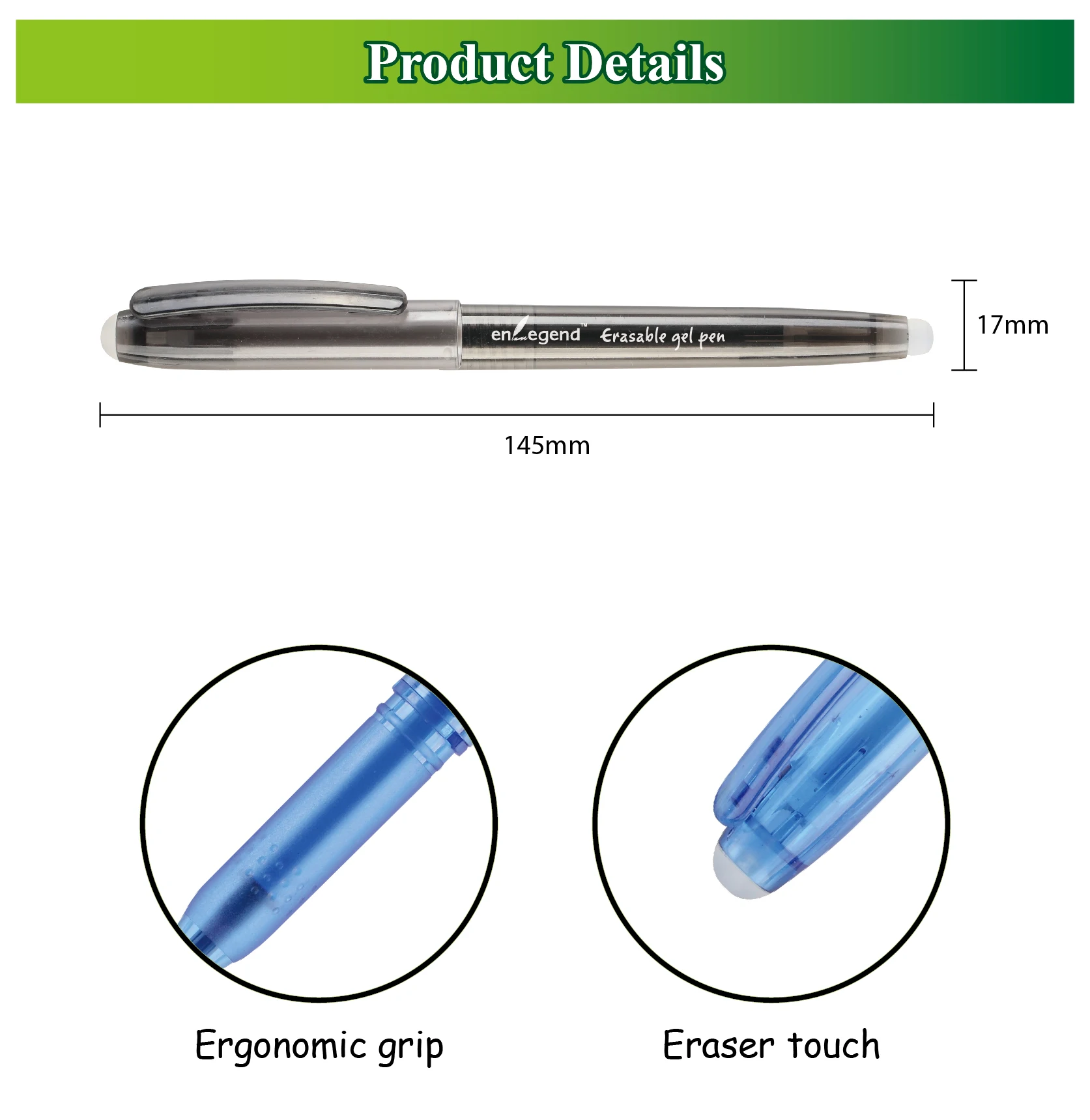 Hot Sale Classic Style Smooth Writing Erasable Gel Ink Pen With Rubber